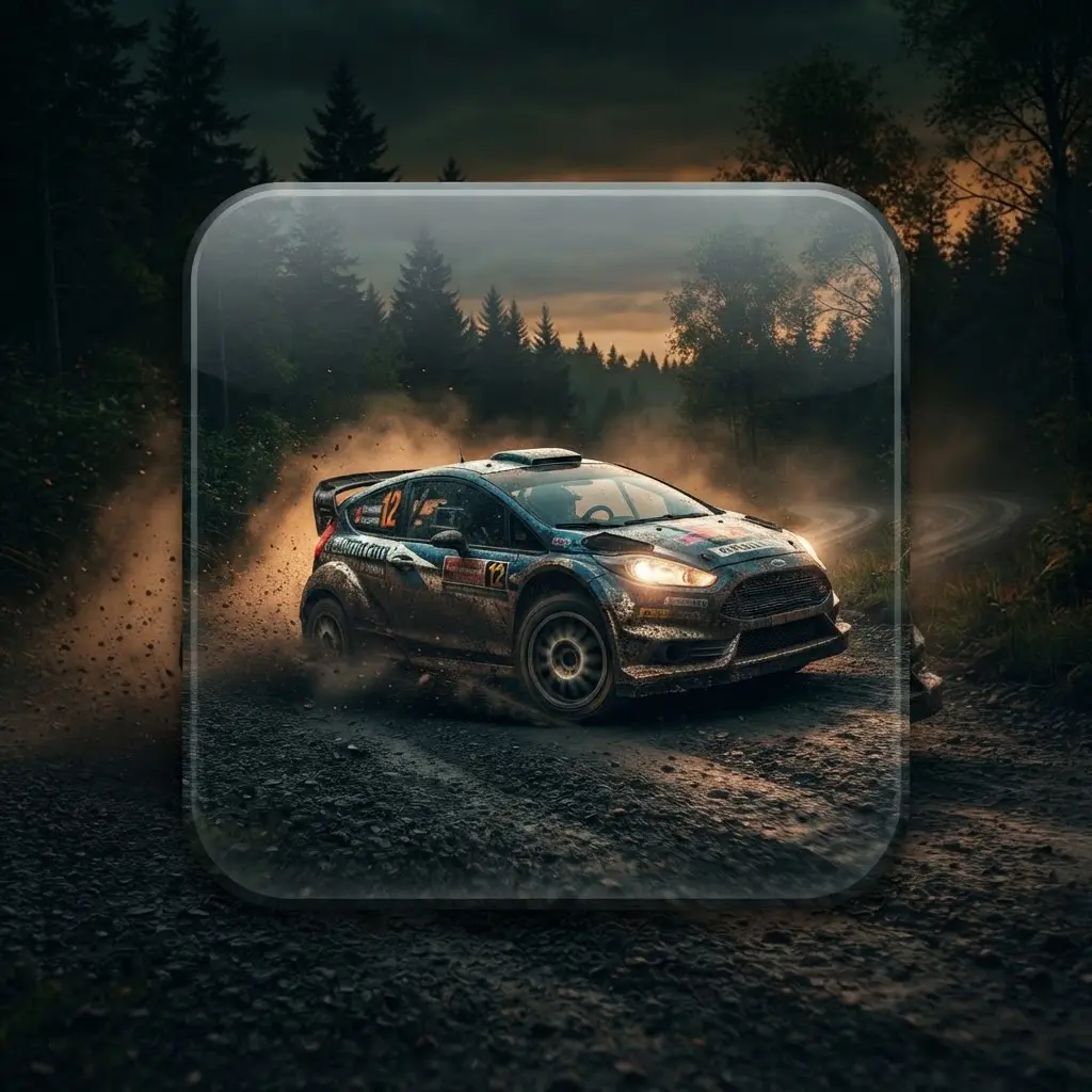 Rally One app icon with a rally car sliding on gravel